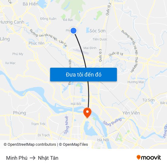 Minh Phú to Nhật Tân map