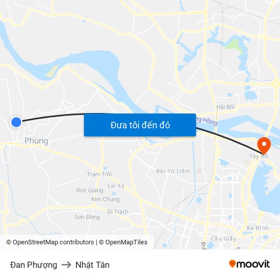 Đan Phượng to Nhật Tân map