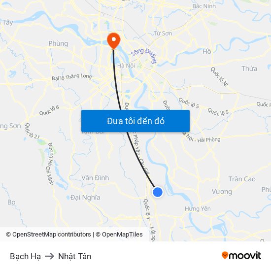 Bạch Hạ to Nhật Tân map