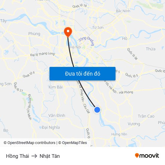 Hồng Thái to Nhật Tân map