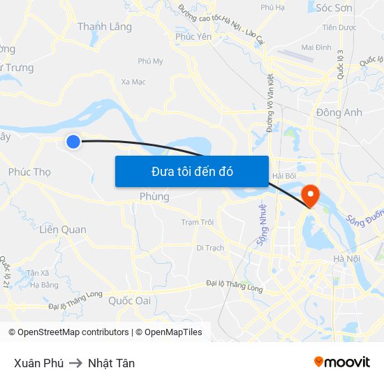 Xuân Phú to Nhật Tân map