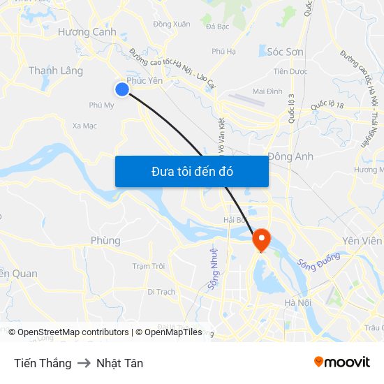 Tiến Thắng to Nhật Tân map