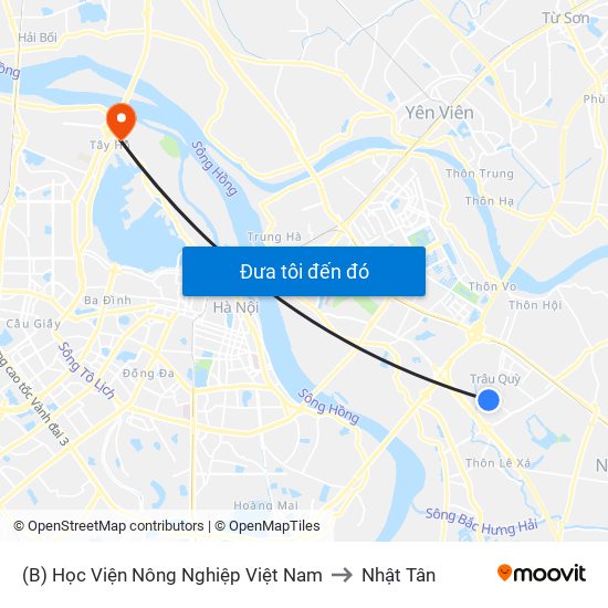 (B) Học Viện Nông Nghiệp Việt Nam to Nhật Tân map