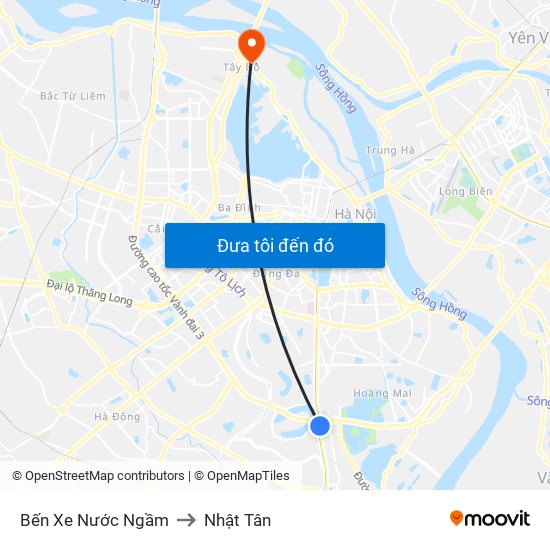 Bến Xe Nước Ngầm to Nhật Tân map