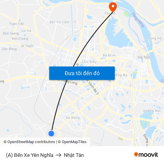 (A) Bến Xe Yên Nghĩa to Nhật Tân map