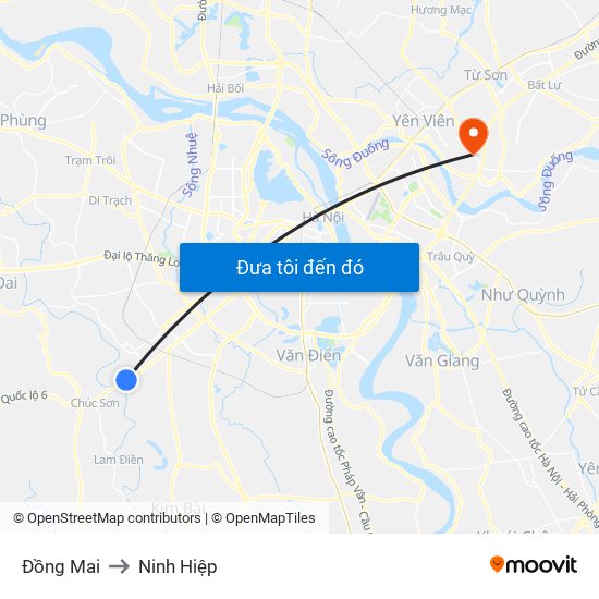 Đồng Mai to Ninh Hiệp map