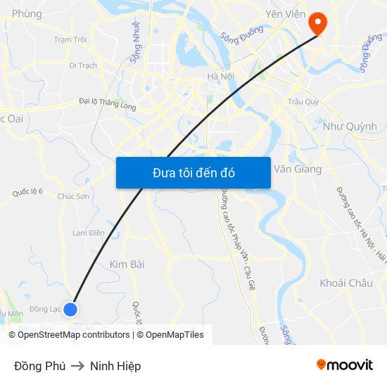 Đồng Phú to Ninh Hiệp map