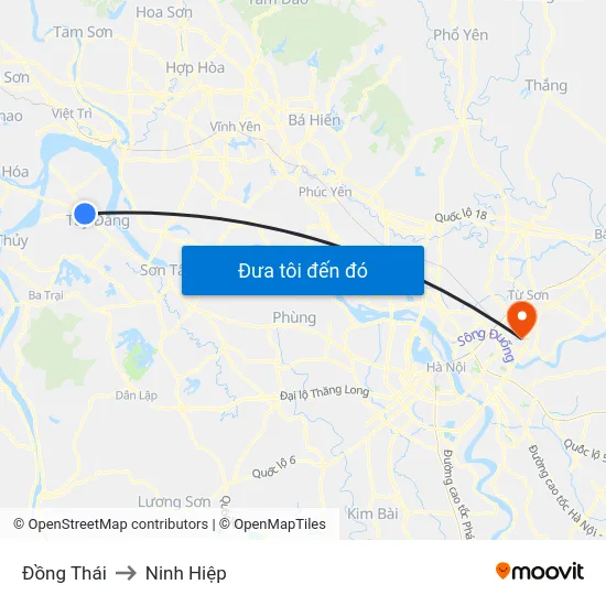 Đồng Thái to Ninh Hiệp map