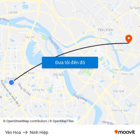 Yên Hoà to Ninh Hiệp map