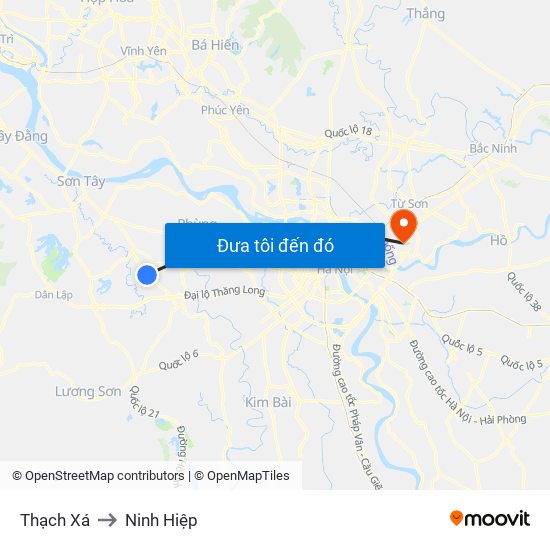 Thạch Xá to Ninh Hiệp map