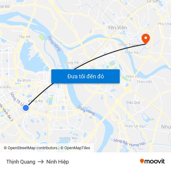 Thịnh Quang to Ninh Hiệp map