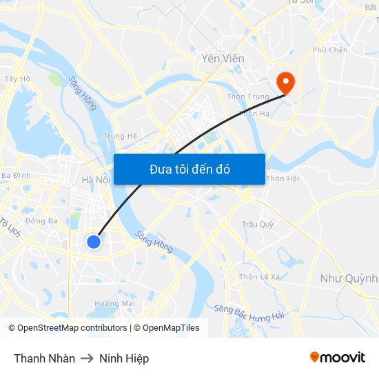 Thanh Nhàn to Ninh Hiệp map