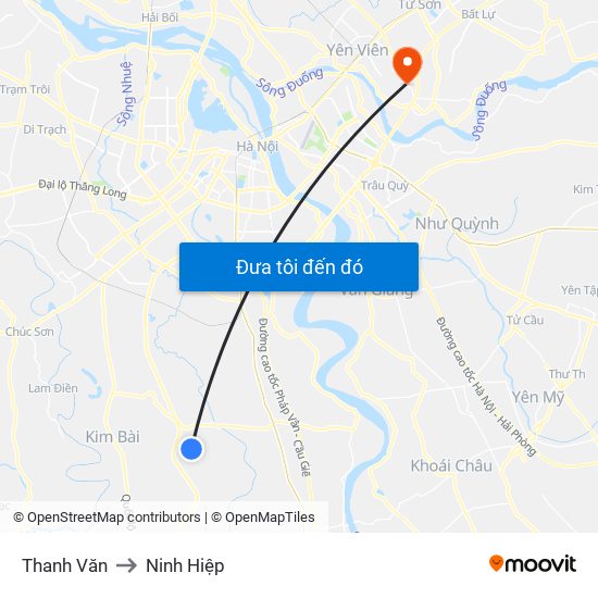 Thanh Văn to Ninh Hiệp map