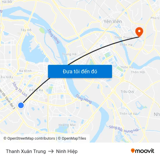 Thanh Xuân Trung to Ninh Hiệp map