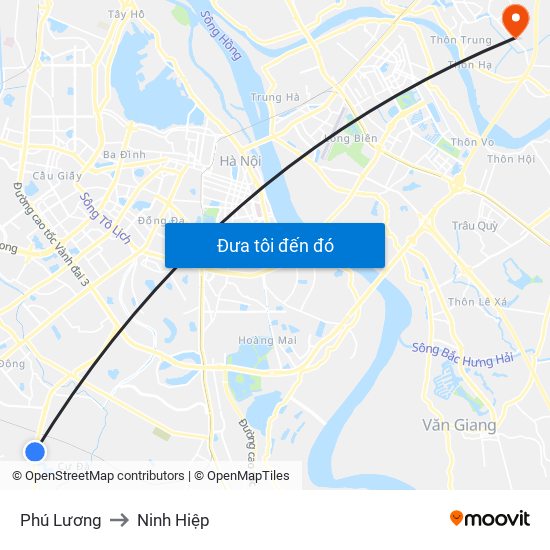 Phú Lương to Ninh Hiệp map