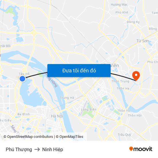 Phú Thượng to Ninh Hiệp map