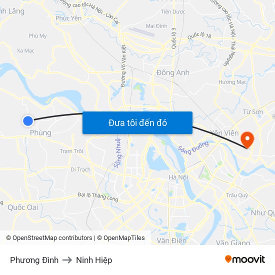 Phương Đình to Ninh Hiệp map