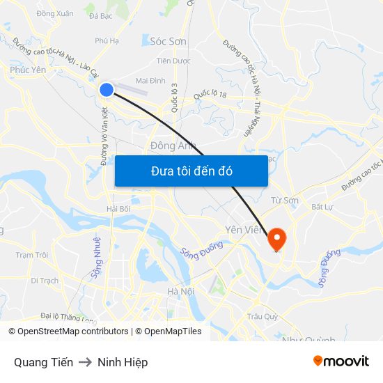 Quang Tiến to Ninh Hiệp map