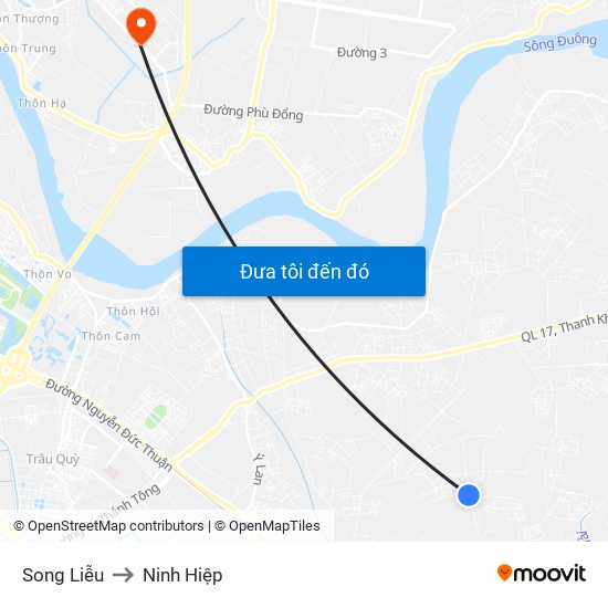 Song Liễu to Ninh Hiệp map