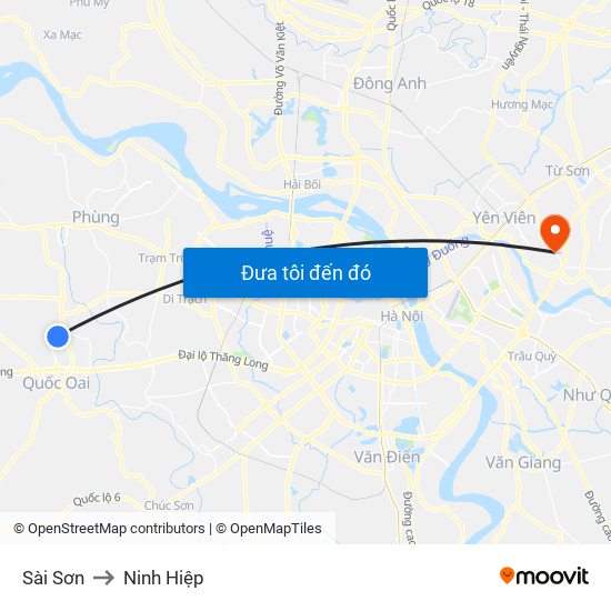 Sài Sơn to Ninh Hiệp map
