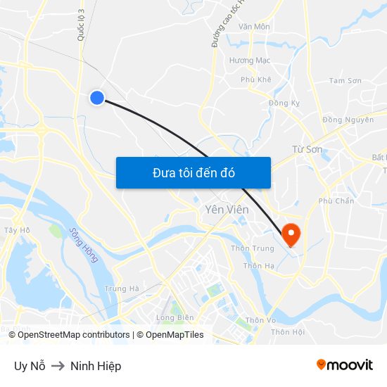 Uy Nỗ to Ninh Hiệp map
