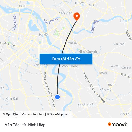 Vân Tảo to Ninh Hiệp map