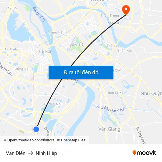 Văn Điển to Ninh Hiệp map