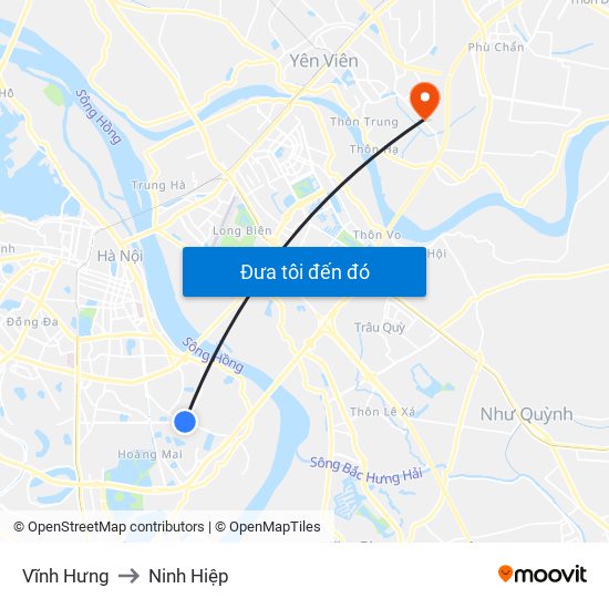 Vĩnh Hưng to Ninh Hiệp map