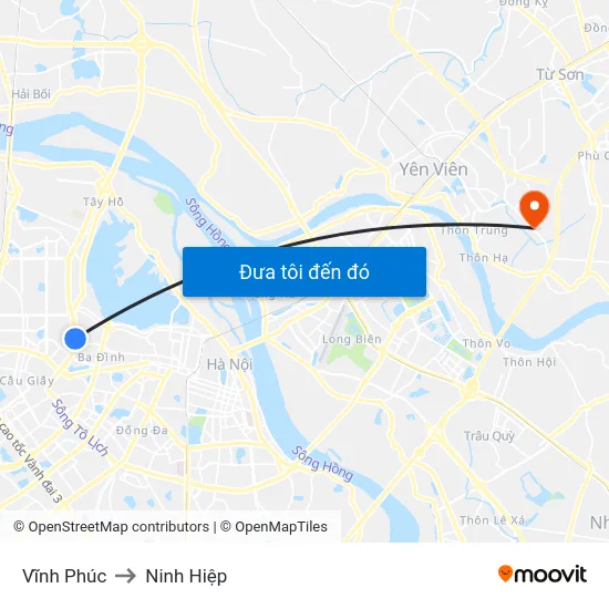 Vĩnh Phúc to Ninh Hiệp map