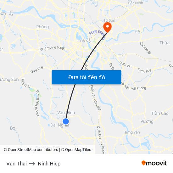 Vạn Thái to Ninh Hiệp map