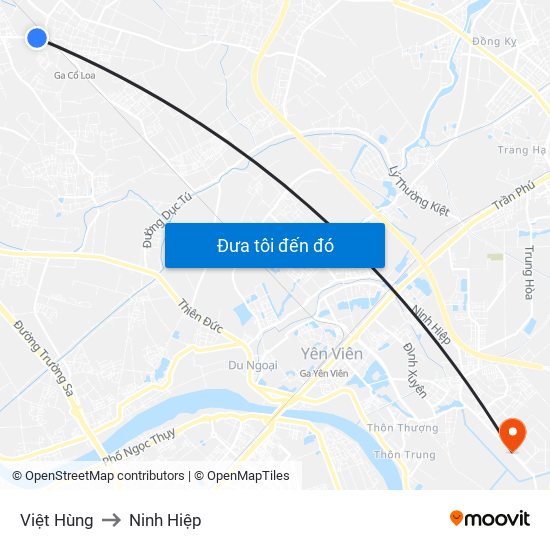 Việt Hùng to Ninh Hiệp map