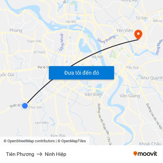 Tiên Phương to Ninh Hiệp map