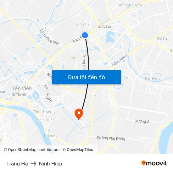 Trang Hạ to Ninh Hiệp map