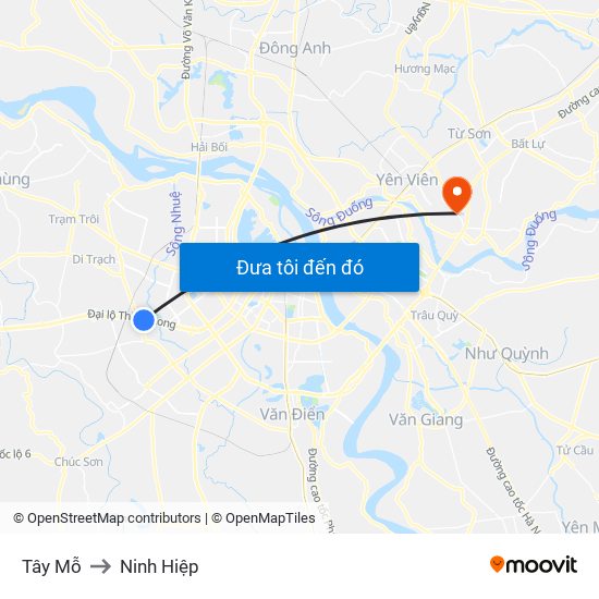 Tây Mỗ to Ninh Hiệp map