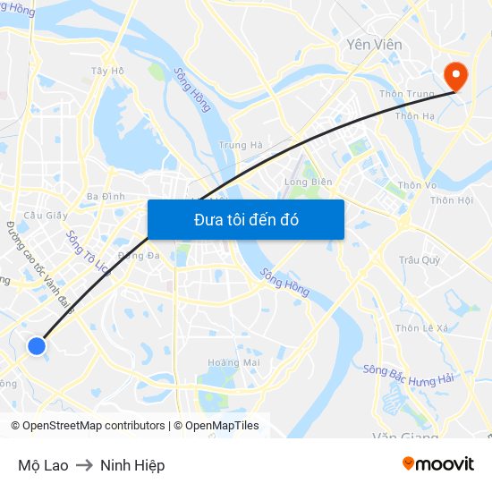 Mộ Lao to Ninh Hiệp map