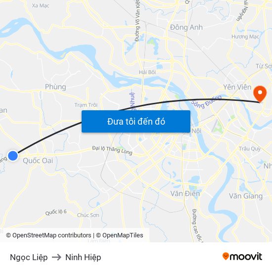 Ngọc Liệp to Ninh Hiệp map