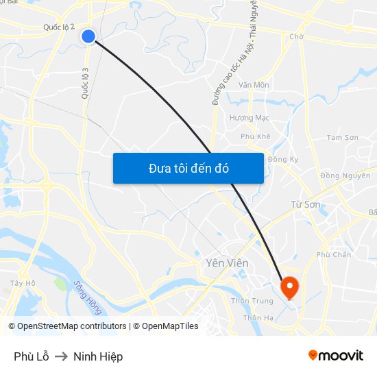 Phù Lỗ to Ninh Hiệp map