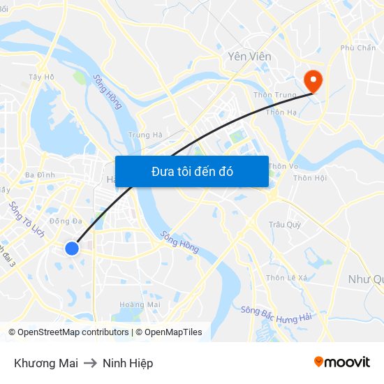 Khương Mai to Ninh Hiệp map