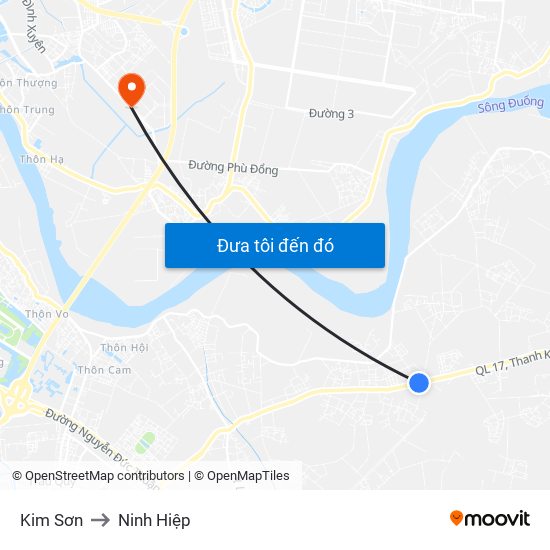Kim Sơn to Ninh Hiệp map