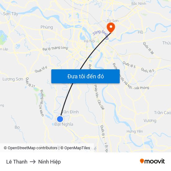 Lê Thanh to Ninh Hiệp map