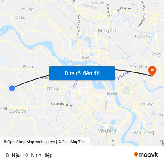 Dị Nậu to Ninh Hiệp map