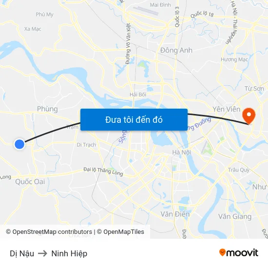 Dị Nậu to Ninh Hiệp map