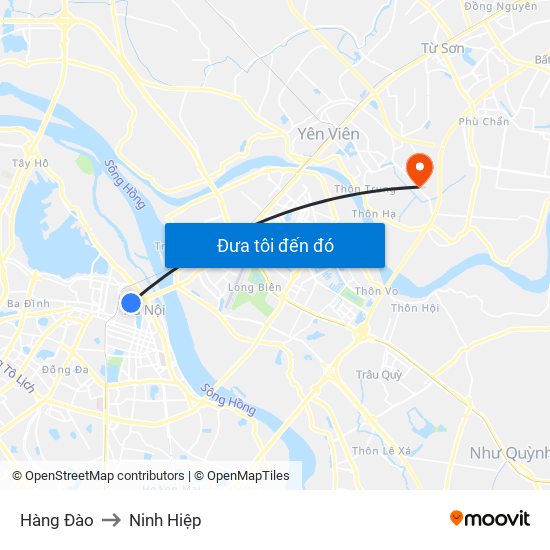 Hàng Đào to Ninh Hiệp map
