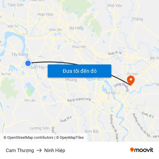 Cam Thượng to Ninh Hiệp map