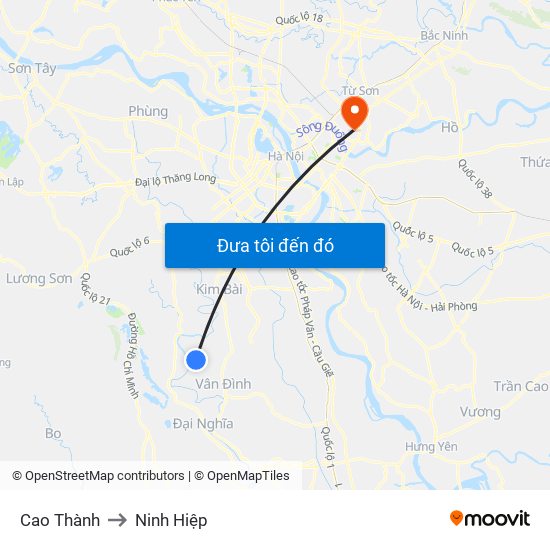 Cao Thành to Ninh Hiệp map