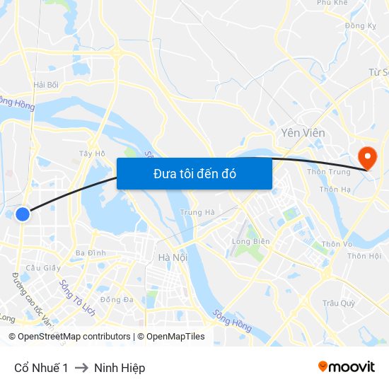 Cổ Nhuế 1 to Ninh Hiệp map