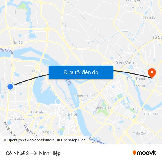 Cổ Nhuế 2 to Ninh Hiệp map