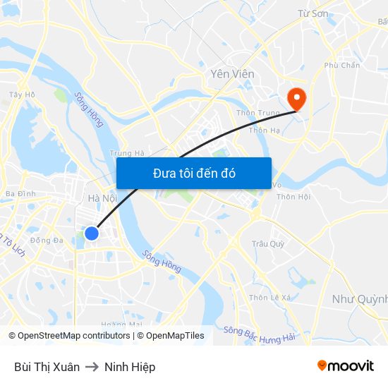 Bùi Thị Xuân to Ninh Hiệp map