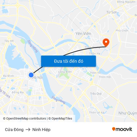 Cửa Đông to Ninh Hiệp map