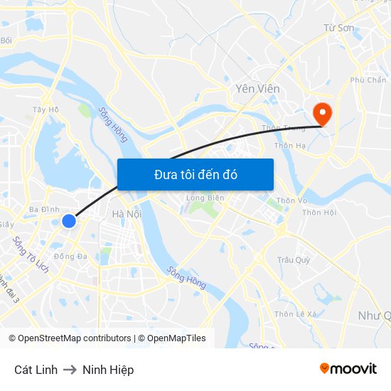 Cát Linh to Ninh Hiệp map